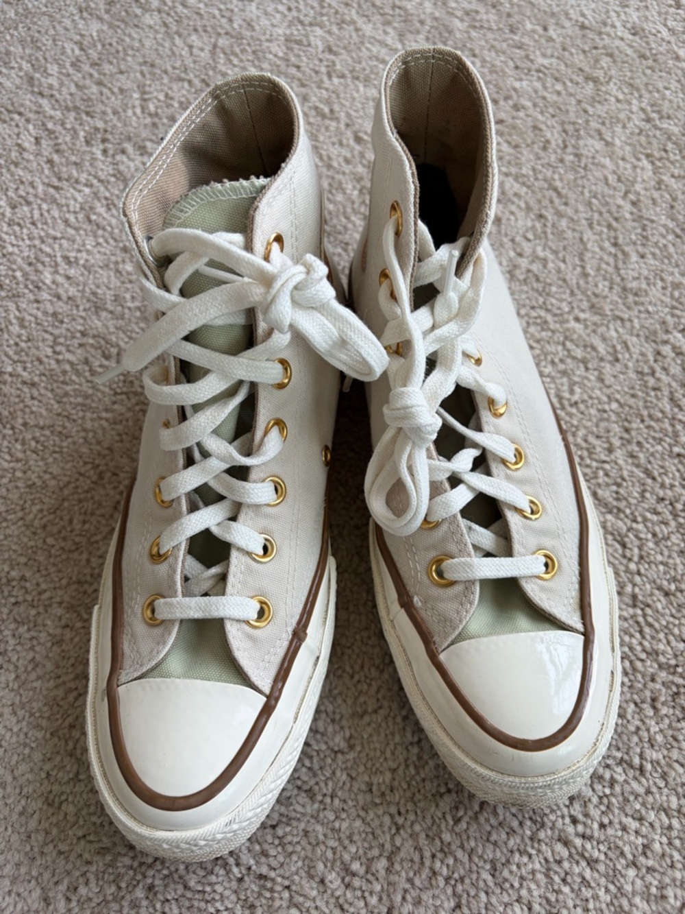 Custom Converse All Star Sneakers in off-white with Sage Green Accents - Picture 3 of 8
